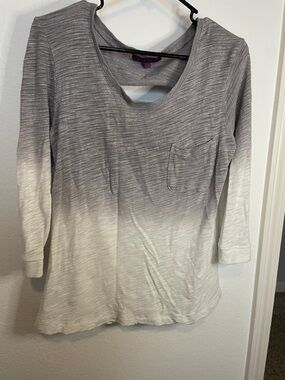 Women's Ombre Scoop Neck Long-Sleeve Top - Gray to White
